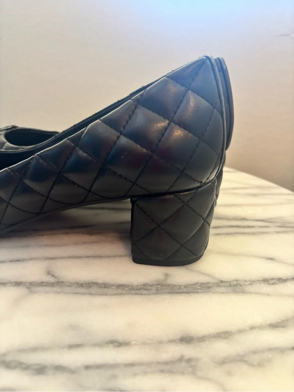 Tory Burch Quilted Black Patent Cap-Toe Block Heel Pump